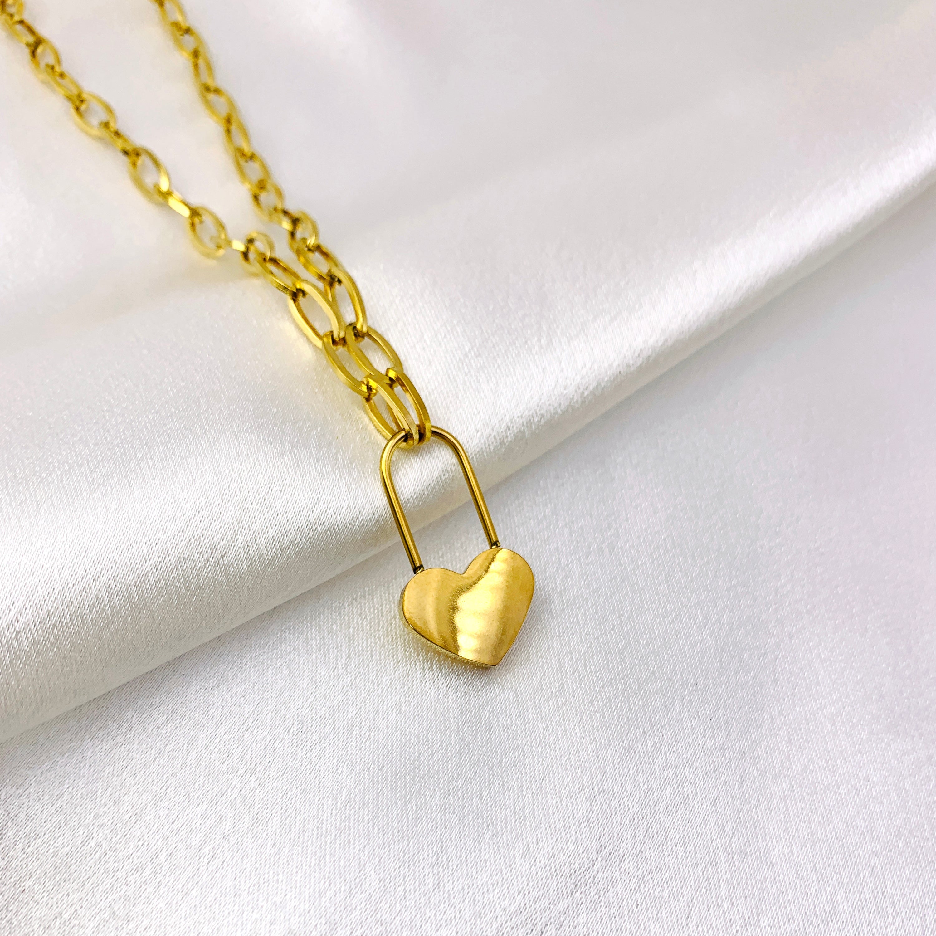 Heart Lock Paper Clip Necklace