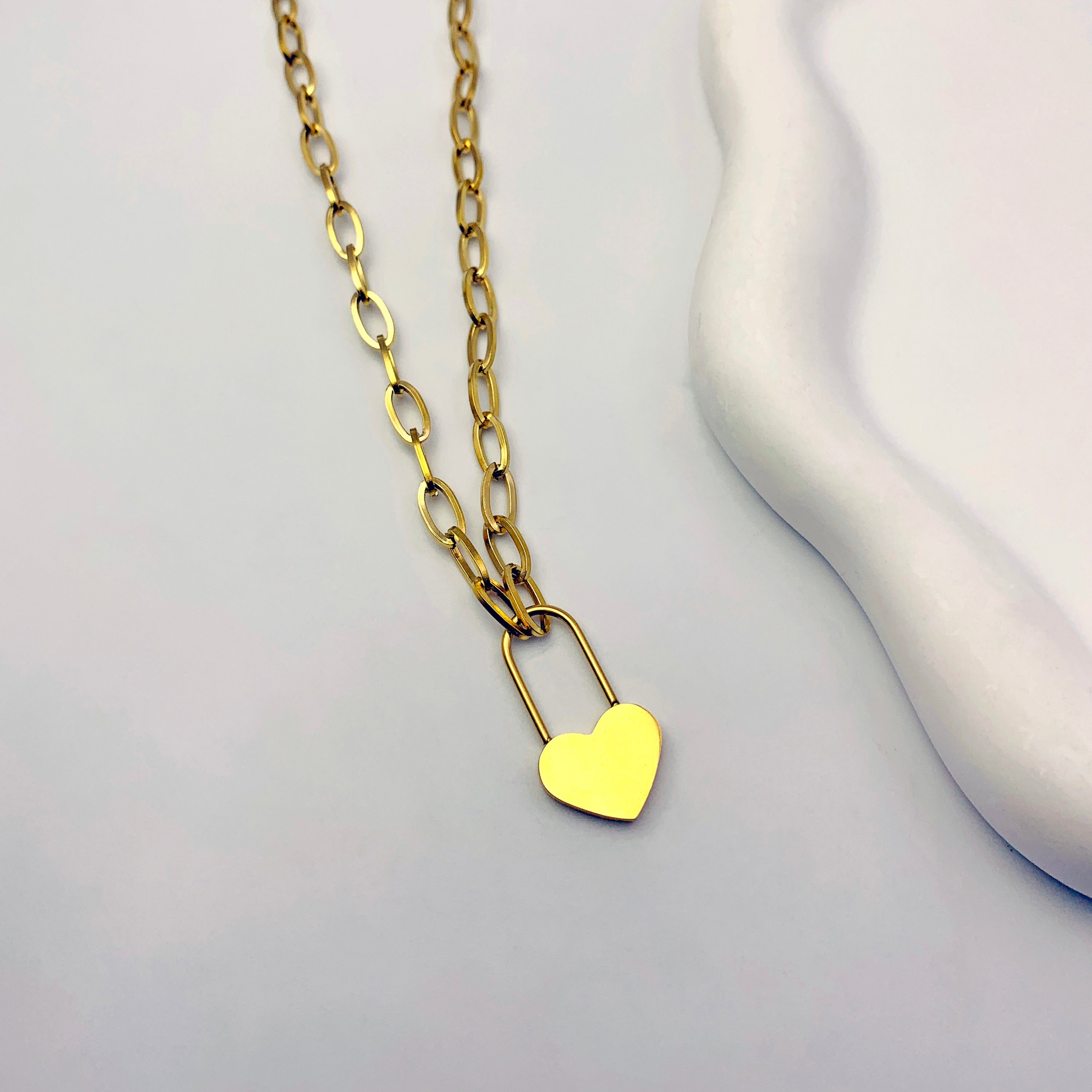 Heart Lock Paper Clip Necklace