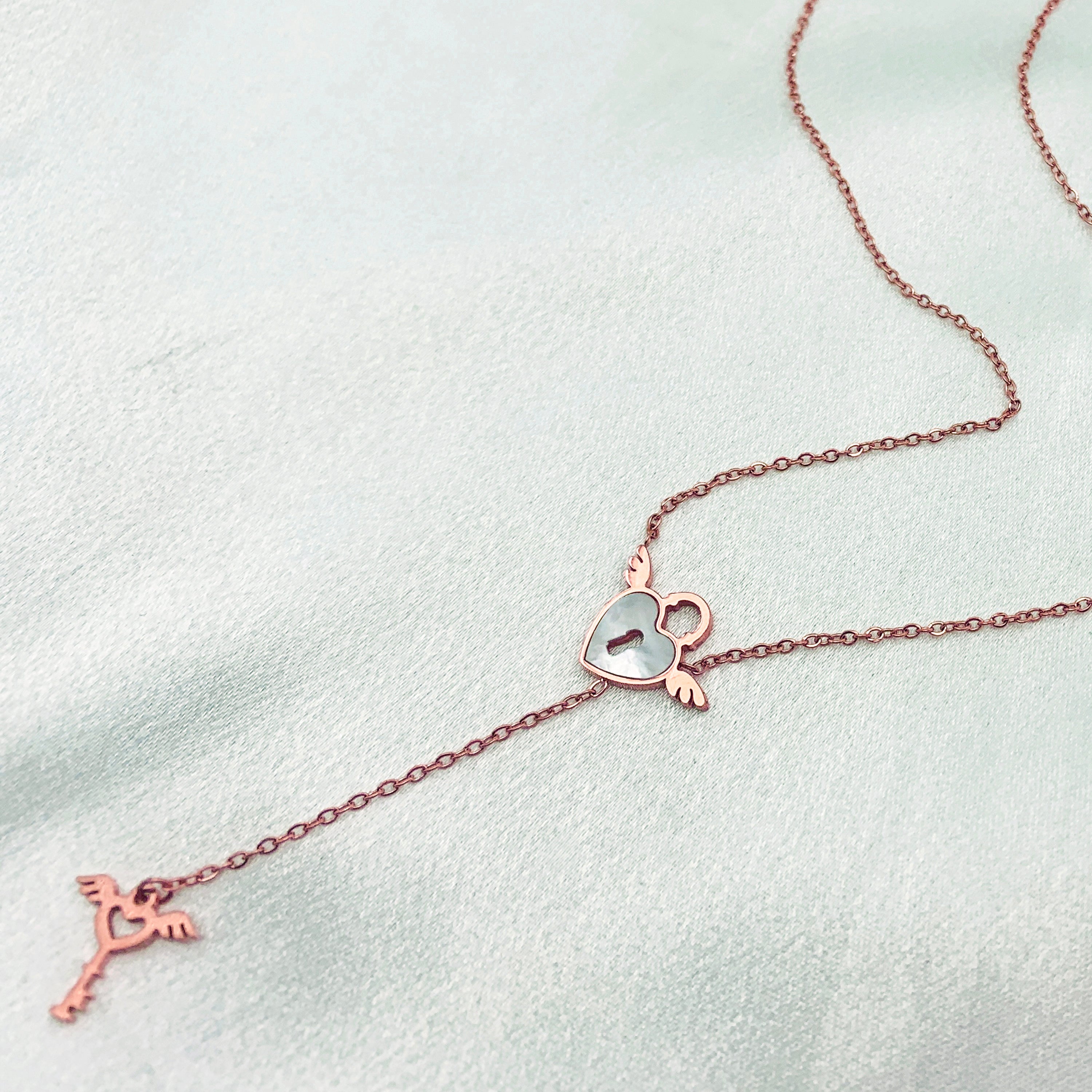 Rose Gold Heart Lock & Key Necklace