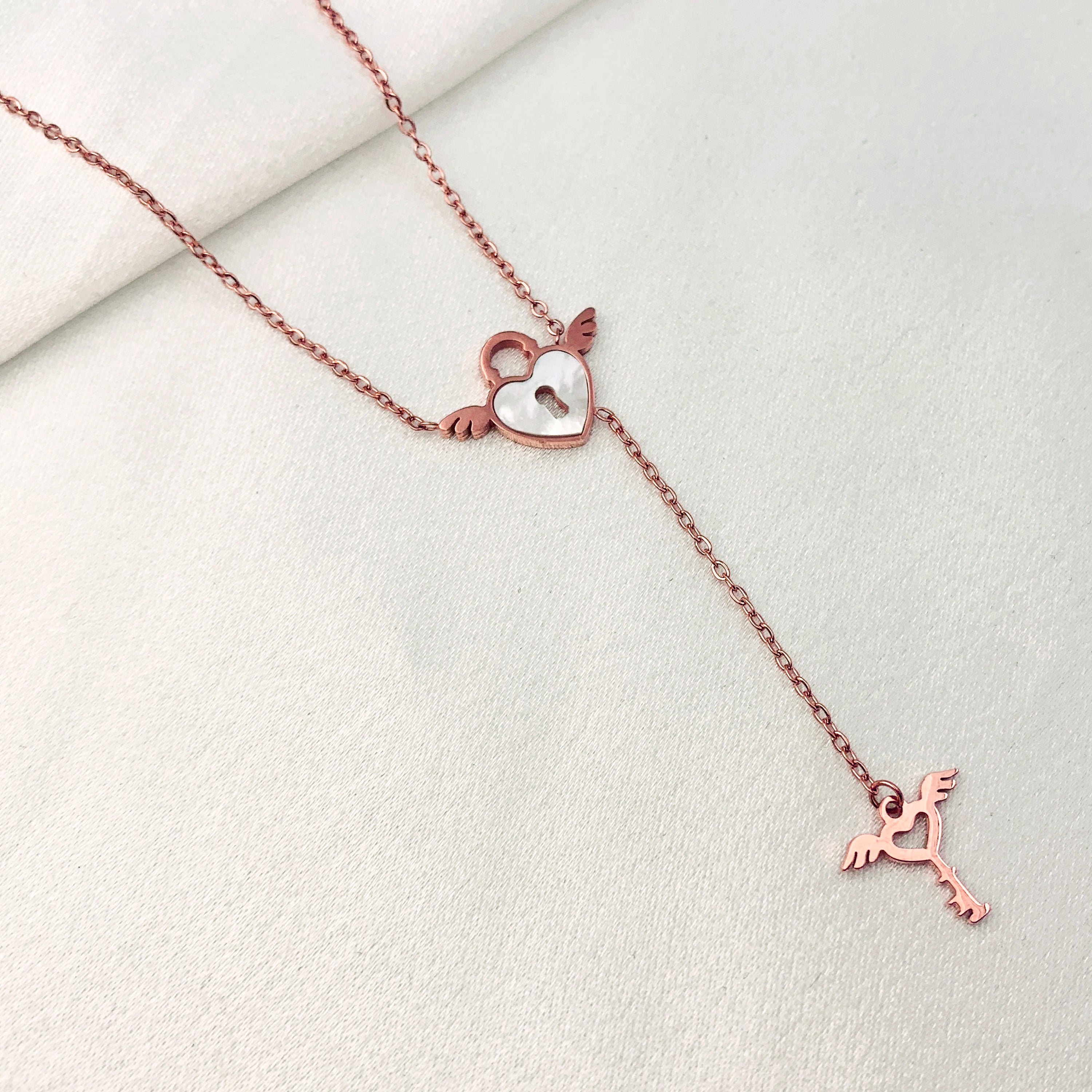 Rose Gold Heart Lock & Key Necklace