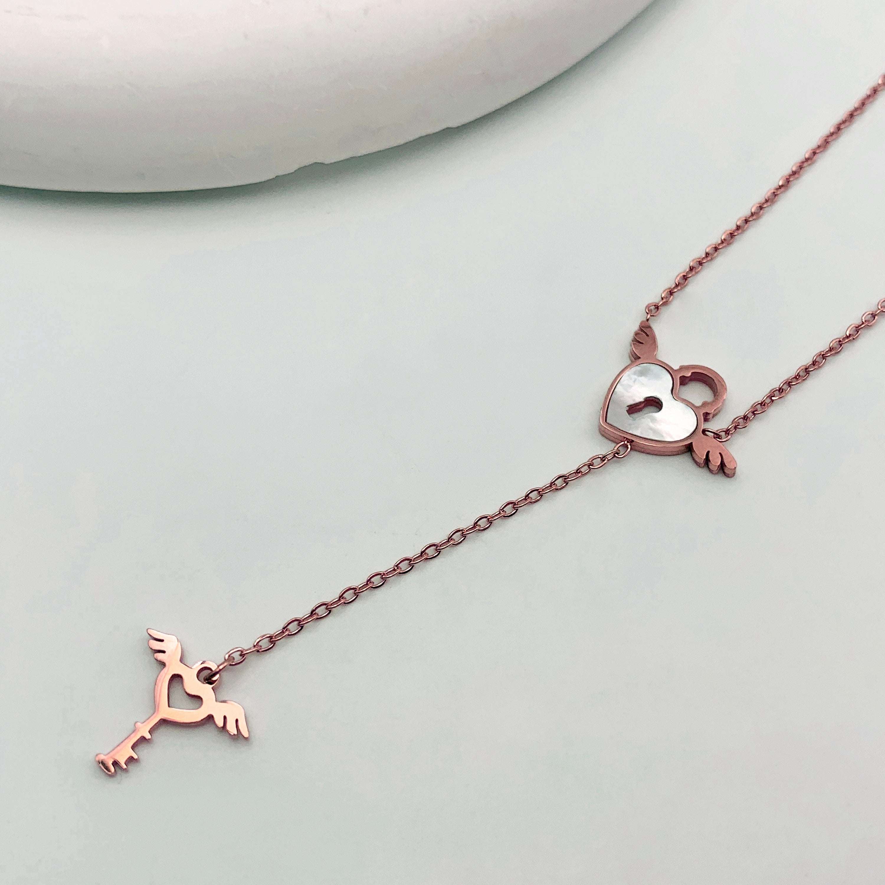 Rose Gold Heart Lock & Key Necklace