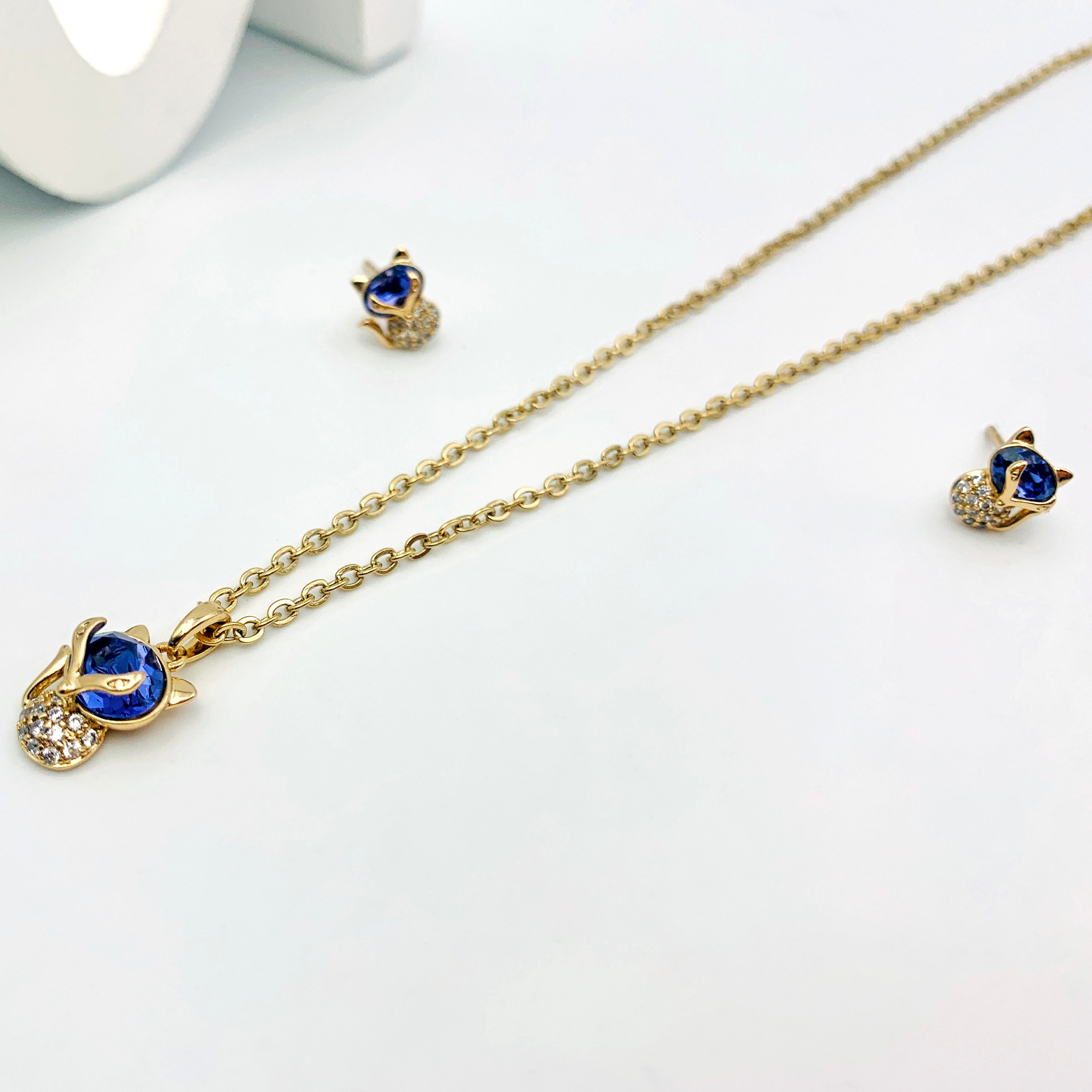 Blue Crystal Fox Charm Set