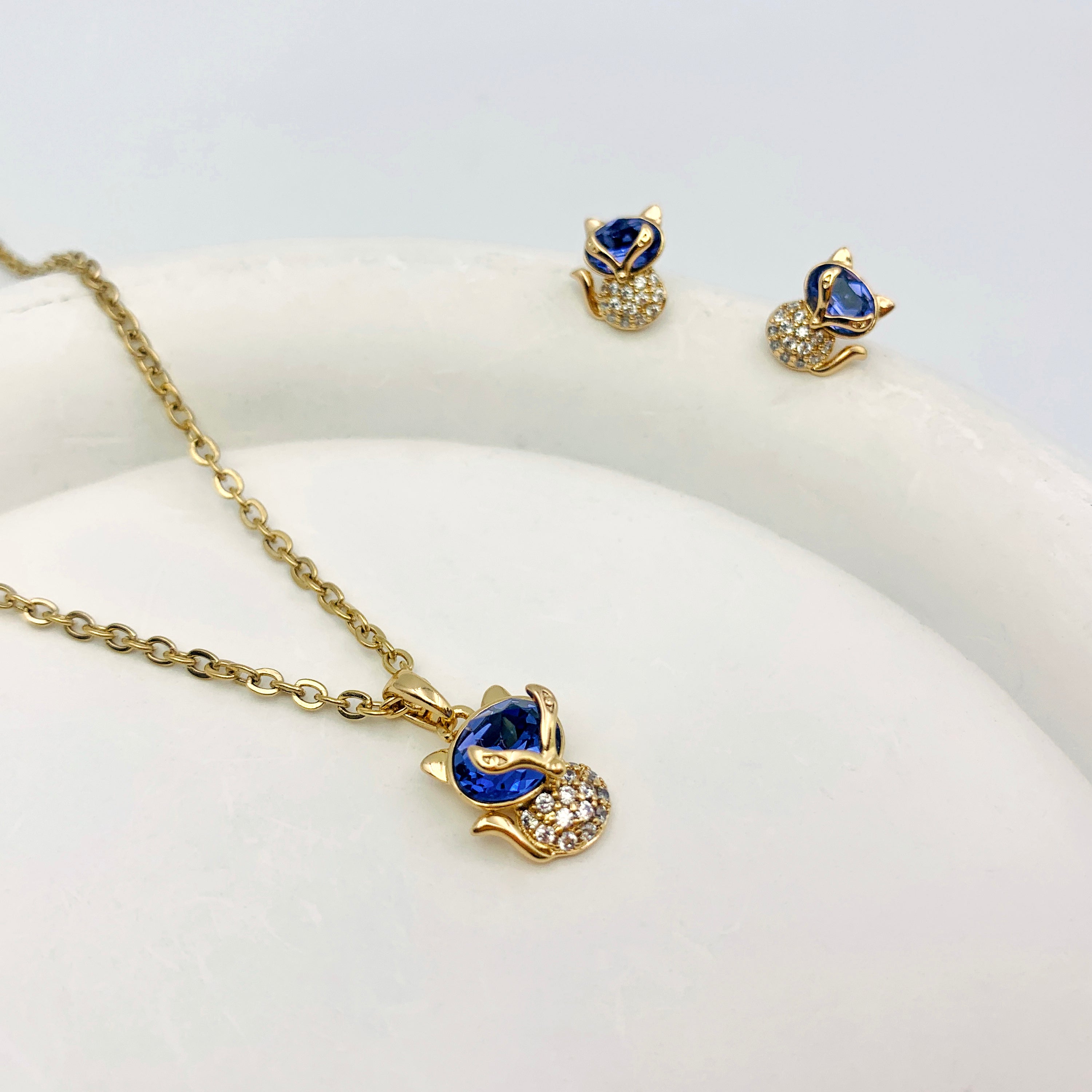 Blue Crystal Fox Charm Set